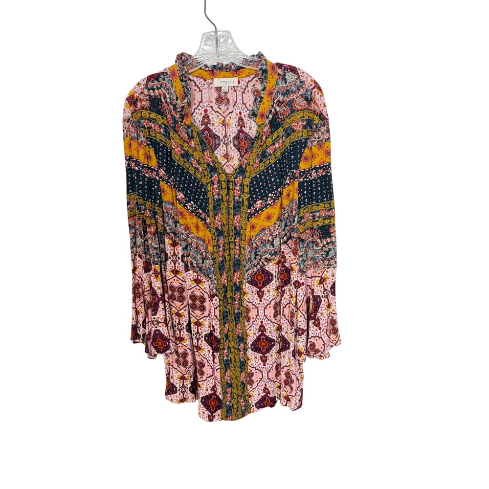 Umgee Tunic Dress  Women's XL Pink Multi Paisley Bell Sleeve Boho WG2625